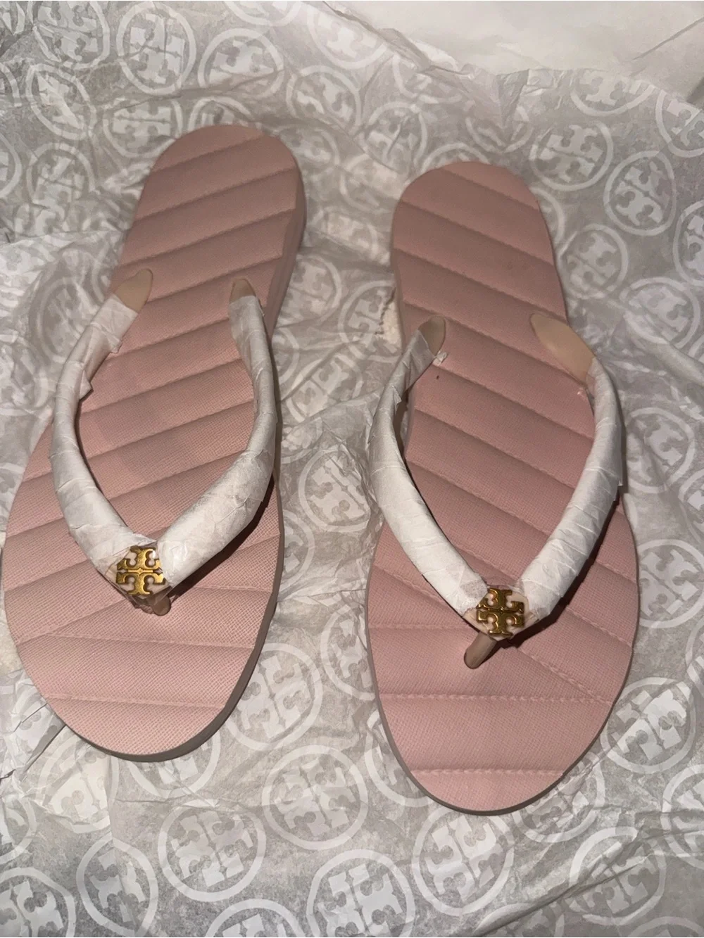 Tory Burch Blush Pink Quilted Thong Sandals with Gold Logo